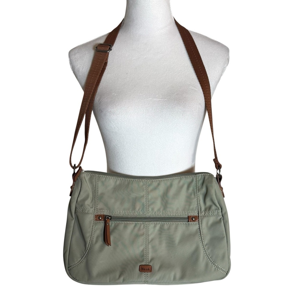 The Sak Esperato Nylon Hobo Crossbody Shoulder Bag Sage Green Water Repellent